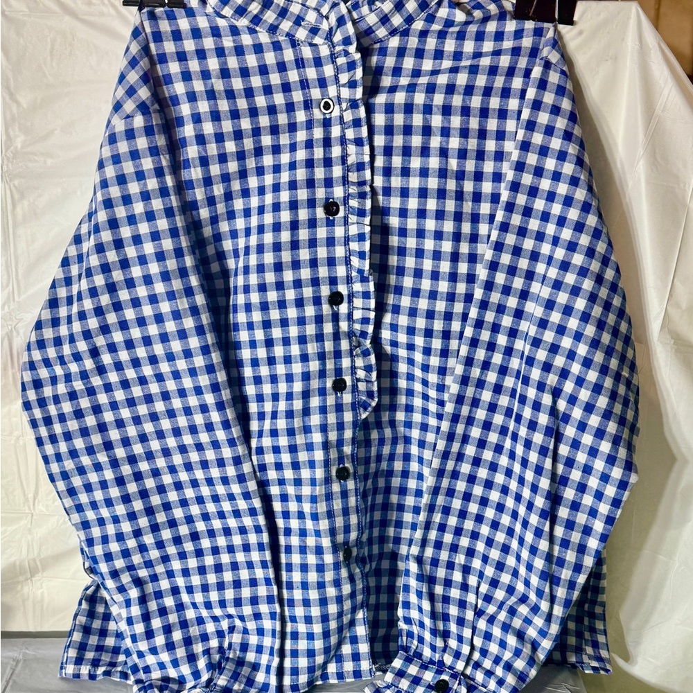 Woman’s blue white checkered shirt-XXL